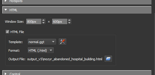 Рисунок 2. Подключение HTML шаблона в версии 5 при экспорте в HTML5.